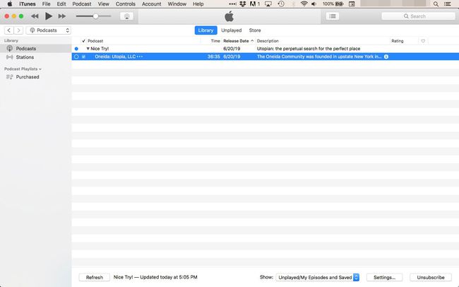 Como baixar podcasts na captura de tela do iTunes