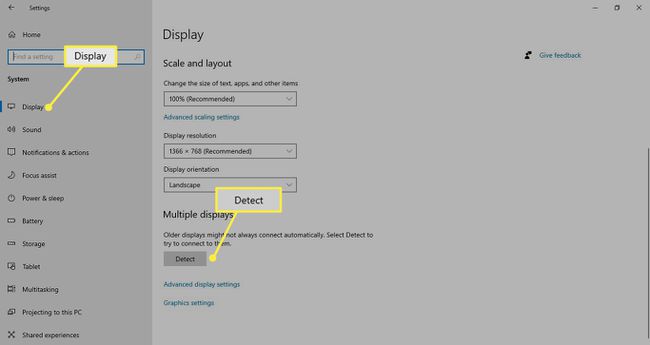 Windows 10 설정에서 표시 및 감지