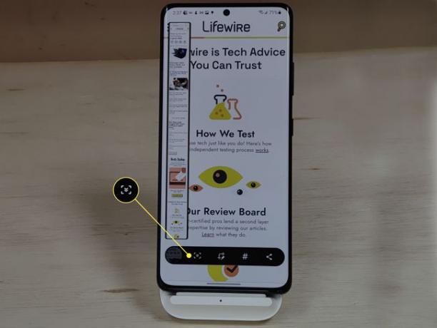 Mygtukas, skirtas patraukti turinio ekrano kopiją iš dabartinio „Samsung Galaxy S21 Ultra“ ekrano.