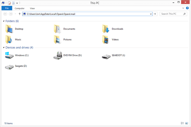 Carpeta Opera Mail en el Explorador de Windows