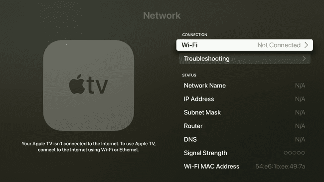 Wi-Fi kiemelve az Apple TV beállításaiban.