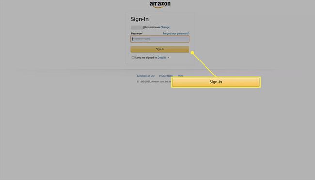 Stran za prijavo na spletno mesto Amazon z vnesenim geslom.