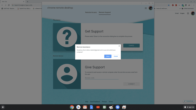 Captură de ecran cu confirmarea desktopului la distanță pe Chromebook