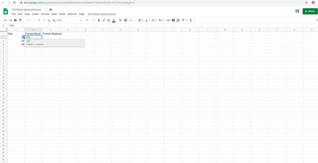 ภาพหน้าจอของฟังก์ชัน AND ใน Google ชีต