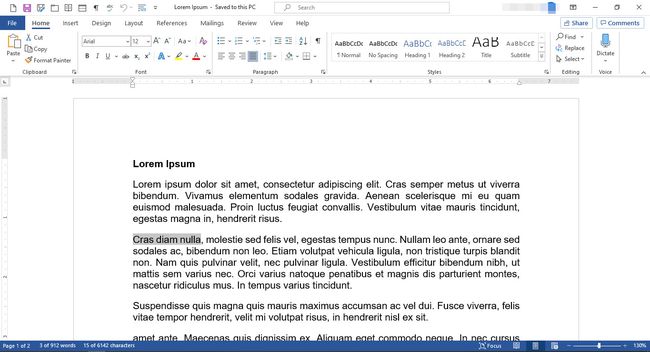 MS Word-dokument med valgt tekst