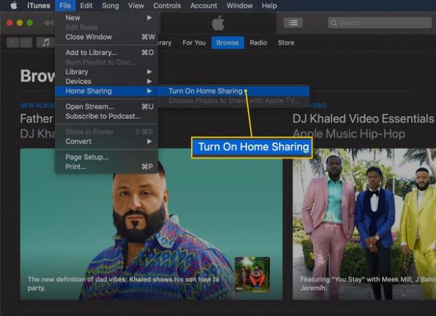 Activar el menú Compartir en casa en iTunes