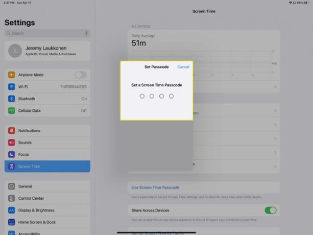 قم بإعداد كلمة مرور Screen Time على iPad