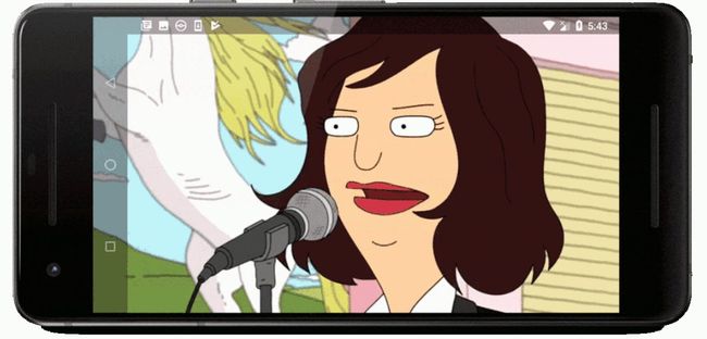 De Home-knop op een telefoon die Bob's Burgers afspeelt in de YouTube-app