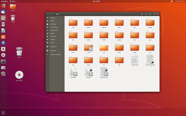 Корневой каталог на рабочем столе Ubuntu Linux