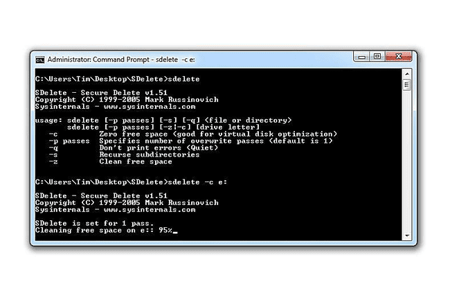 SDelete v příkazovém řádku ve Windows 7