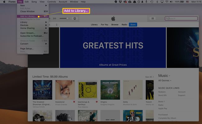 ライブラリに追加... iTunesファイルメニューのメニュー