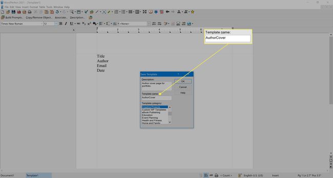 WordPerfectでテンプレートに名前を付ける。