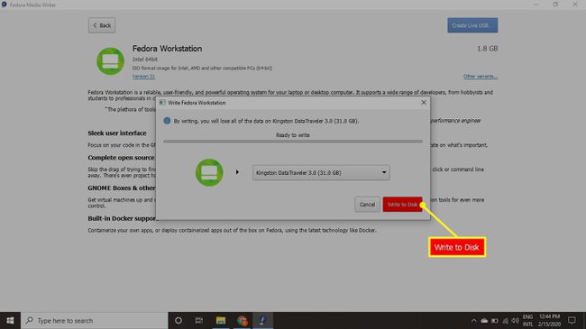 Écrire sur le disque en surbrillance dans Fedora Workstation