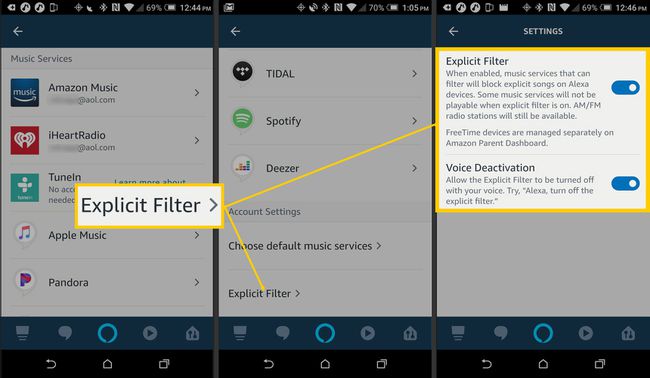 Servicii de muzică ale aplicației Alexa – Setări explicite de filtru