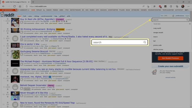 Стари термини за претрагу у падајућем менију за претрагу на Реддиту.
