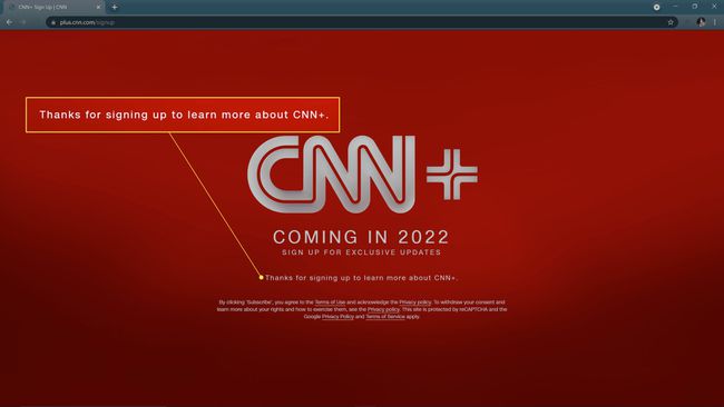 Bekreftelsesmeldingen for CNN+-registrering.