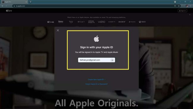 Přihlášení k webu Apple TV.