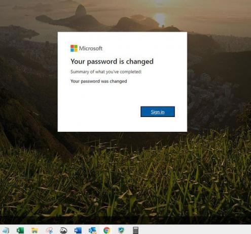 Screenshot der Benachrichtigung, dass das Microsoft-Kennwort geändert wurde.