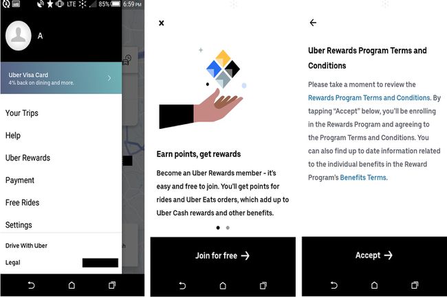 كيفية التسجيل في برنامج Uber Rewards عبر تطبيق Uber للجوال على جهاز Android.
