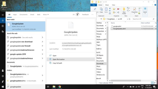 Użyj funkcji wyszukiwania na pasku zadań systemu Windows, aby zlokalizować i usunąć wszystkie wystąpienia plików Google Update, wyszukując googleupdate.