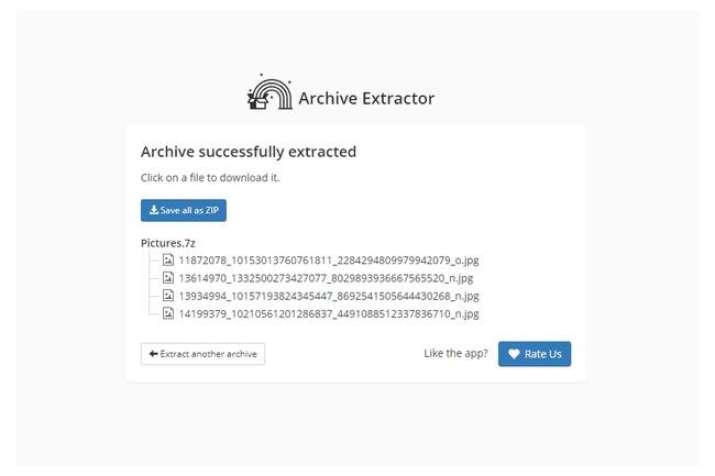 Situs web Extract.me dengan file 7Z terbuka online