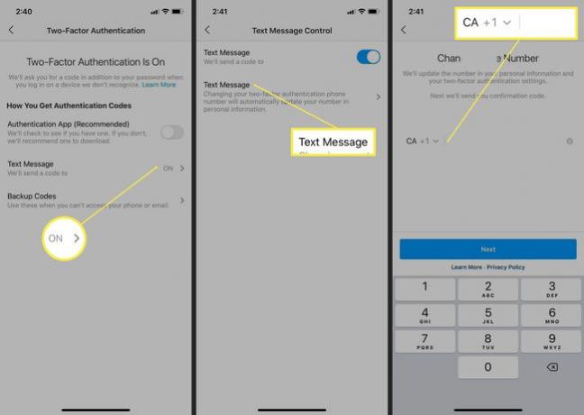 Koraki za dokončanje spreminjanja telefonske številke v aplikaciji Instagram.
