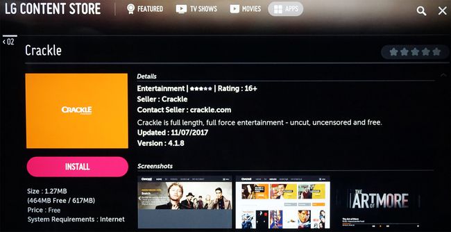 Выбрано приложение LG Content Store Crackle