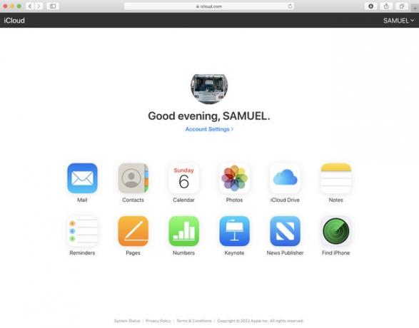 Captura de pantalla de la pantalla de inicio de iCloud