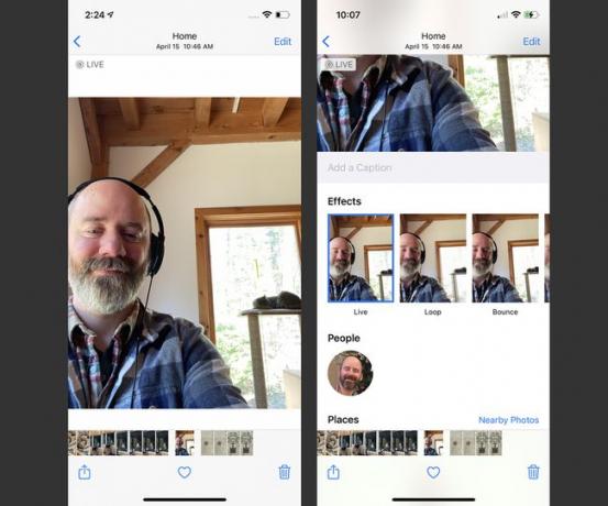 Capturas de tela de adição de efeitos às Live Photos