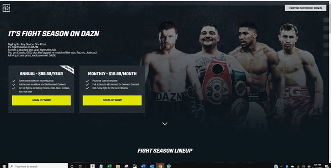 لقطة شاشة لزر التسجيل الآن على موقع DAZN