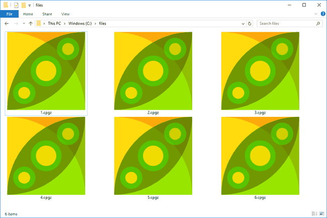 Captura de tela de vários arquivos CPGZ no Windows 10 que abrem com PeaZip