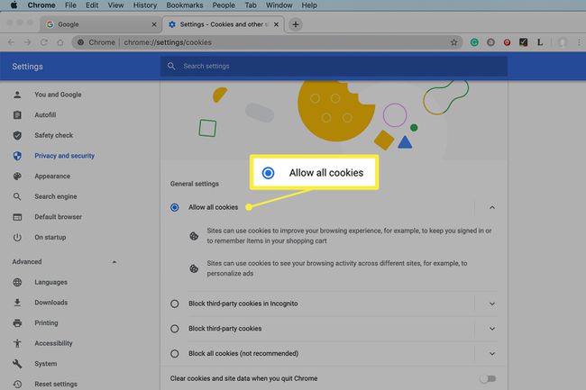 Configuración de cookies en Chrome