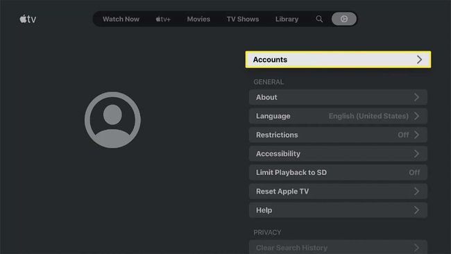 บัญชีที่ไฮไลต์ในแอป Apple TV