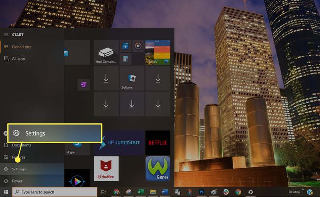 Windows 10'da Ayarlar simgesini seçme.
