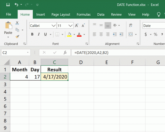 Przykład funkcji DATE w programie Excel