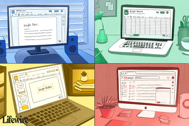 Aplicativos do Google Workspace em quatro computadores diferentes