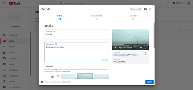 YouTube Studio - voer videodetails in