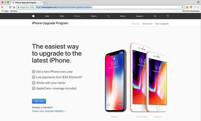 AppleiPhoneアップグレードプログラムのWebサイトのスクリーンショット