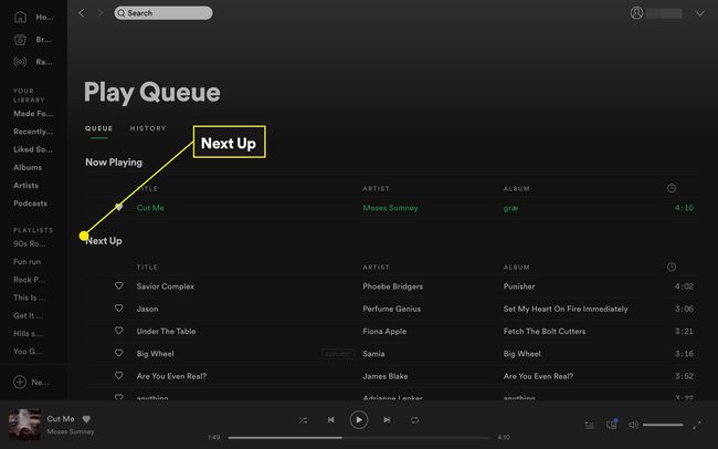 Pusta kolejka w aplikacji komputerowej Spotify