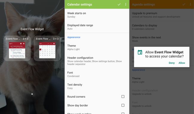 Eseményfolyamat-naptár widget és beállítások Androidhoz
