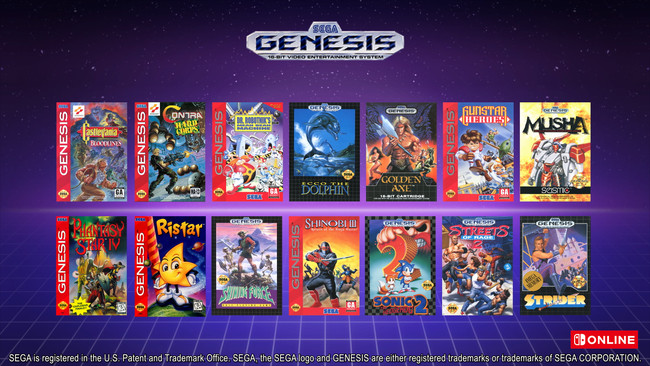 Скріншот лінійки ігор Sega Genesis, які будуть доступні на Nintendo Online.