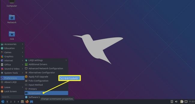 Lubuntu-menu Screensaverselectie