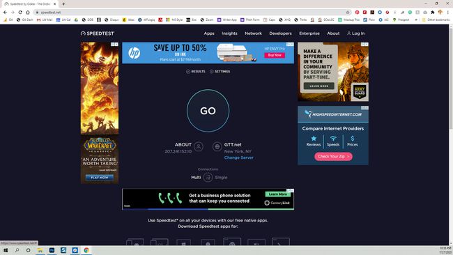 Una captura de pantalla del sitio web Speedtest by Ookla.