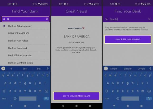 Zelleアプリを使用して、Androidで互換性のある銀行を探します。