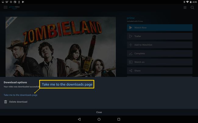 Selectând linkul Du-mă la pagina de descărcări din Amazon Prime Video