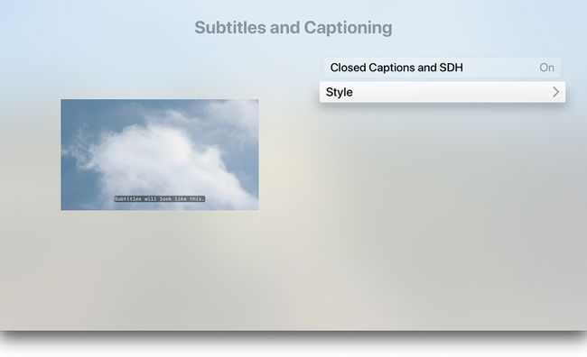 Subtitrų ir antraščių nuostatos „Apple TV“.