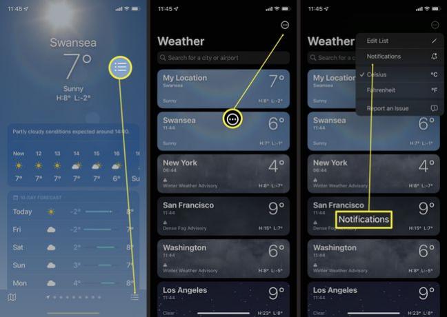 iPhoneWeatherアプリで天気通知を有効にするために必要な手順。