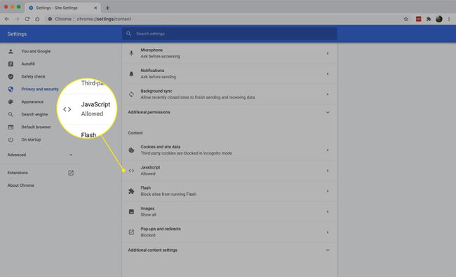 Opcja JavaScript w ustawieniach Chrome