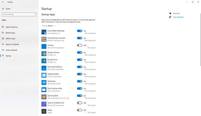 Spouštěcí obrazovka aplikace Nastavení systému Windows
