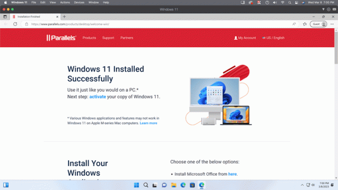 يعمل Windows في Parallels Desktop على جهاز Mac.